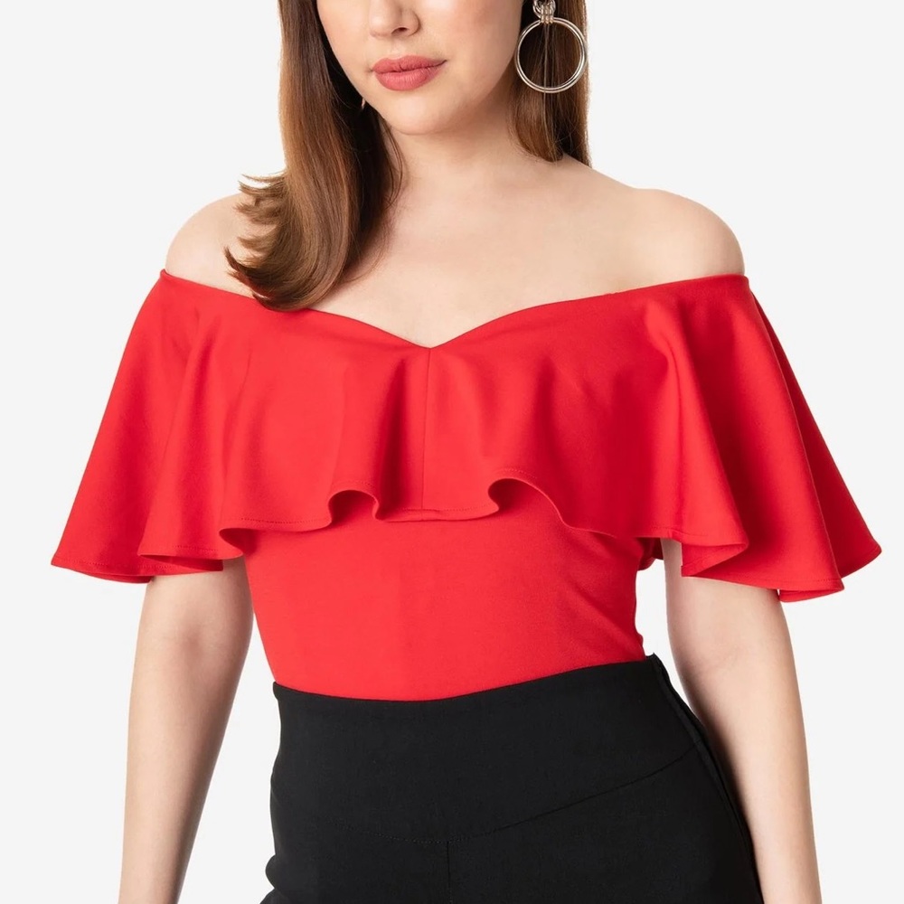 Unique Vintage Frenchie Ruffle Top TEAL BLUE